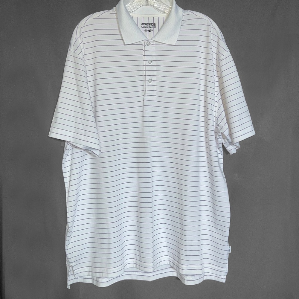 Snake Eyes White Golf Shirt with Purple Stripes